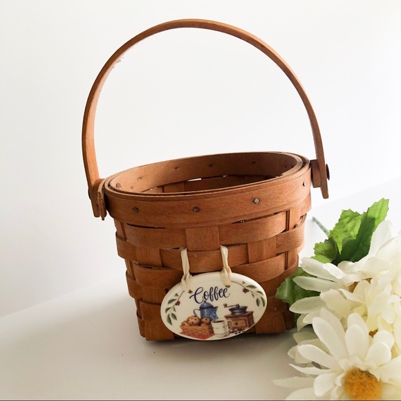 Longaberger Small Basket w/Ceramic Coffee Tie On - Picture 2 of 5